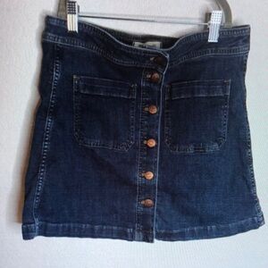 Classic Dark Blue Denim Button-Front Mini Skirt